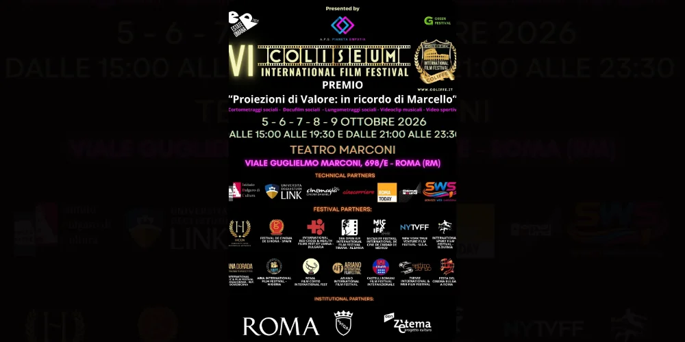 VI COLIFFE, Coliseum International Film Festival, COLIFFE 2026, festival cinema Roma, cinema italiano, Proiezioni di Valore